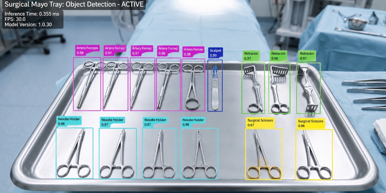 DAS Labs surgical instrument detection on a mayo tray in the operating room